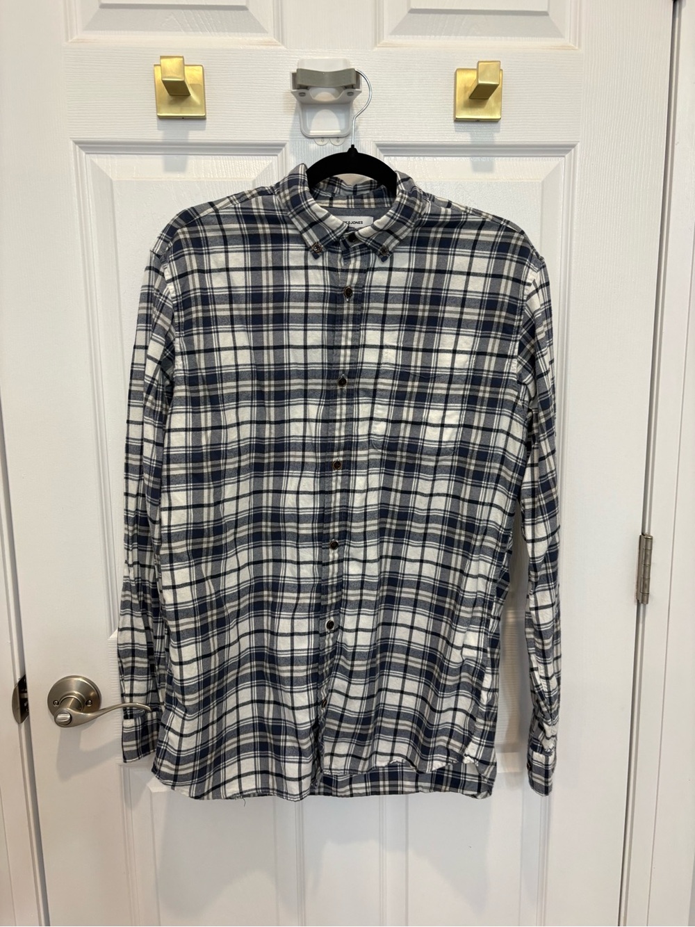 Jack & Jones Navy and White Plaid Button-Down Shirt #1431